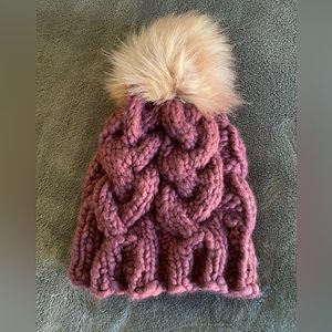 Wool Hat Hand Knit Pink Mauve Merino Wool Hat with Pom Pom